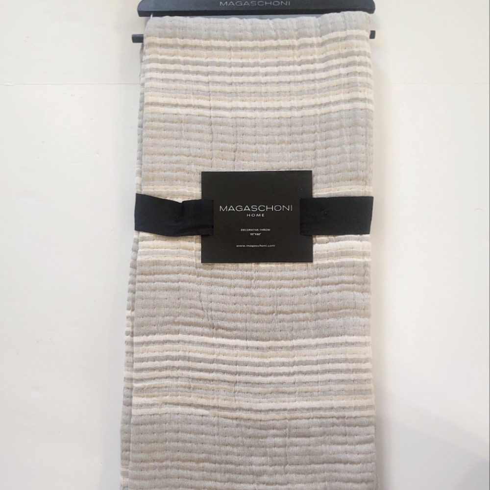 🎁Magaschoni Home Indoor Cotton Throw Blanket - Style: GHM2144 - Grey/Natural
